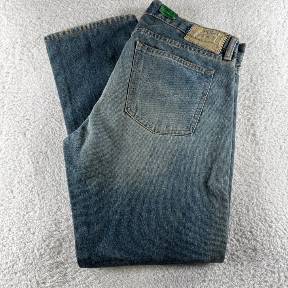 Polo Ralph Lauren Slim Straight Jeans Mens 34x32 Blue NEW NWT Distressed Denim